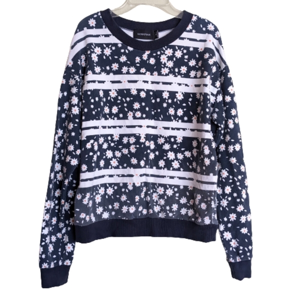 Minkpink Sweatshirt Navy Blue White Stripes Daisy Print - Picture 1 of 10